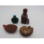 FOUR CHINESE HARDSTONE SNUFF BOTTLES 20TH CENTURY largest 9cm high, smallest, 4.5cm high