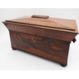 VICTORIAN ROSEWOOD 3-SECTION TEA CADDY, with two removable rosewood top compartments and cut glass
