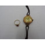 LADIES GOLD CASED VINTAGE FRENCH COCKTAIL WATCH STAMPED 14K, with a 9ct gold dress ring