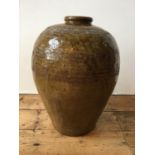 LARGE CHINESE STONEWARE STORAGE JAR LATE 19TH / EARLY 20TH CENTURY with apocryphal character