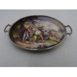 FINE SILVER LIMOGES ENAMEL MINIATURE TRAY CIRCA 1900 the oval tray decorated with figures in a