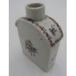 19th CENTURY FLORAL PAINTED CREAM GLAZED TEA FLASK