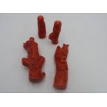 FOUR CHINESE NATURAL RED CORAL SNUFF BOTTLES EARLY 20TH CENTURY (4) largest, 13cm high, smallest,