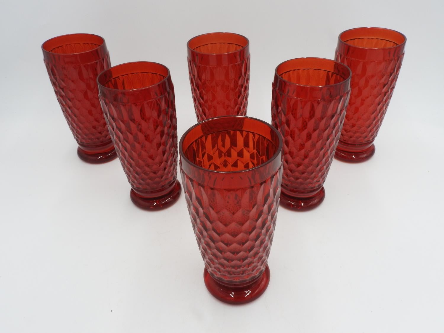 SET OF 6 VILLEROY AND BOCH RED BEER GLASSES MODERN 15cm high