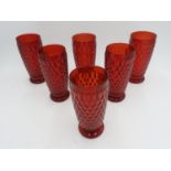 SET OF 6 VILLEROY AND BOCH RED BEER GLASSES MODERN 15cm high