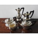 FLUTED SILVER PLATED COFFEE POT, FLUTED TEAPOT AND ONE OTHER TEA POT, with plated hot water jug,