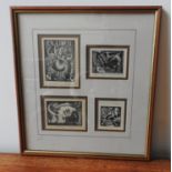 AVRIL GOODWIN FOUR WOODBLOCK PRINTS signed and dated 47', framed as one largest, 11cm high, 8.5cm