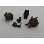 FIVE MINIATURE CAST METAL ANIMAL FIGURES