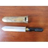 SIEBE GORMAN MILITARY DIVER'S KNIFE WITH FLAT SHEATH AND 'EBONITE' HANDLE, 33cm long