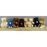 EIGHT ASSORTED STEIFF BEARS of various colours and fur (including blue) 18cm high
