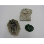LARGE JADEITE CARVED PANEL 20TH CENTURY together with a SMALL JADEITE PENDANT AND A CARVED JADE