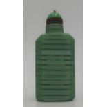 UNUSUAL CHINESE FACETTED GLASS SNUFF BOTTLE 20TH CENTURY decorated with green canes 8cm high