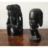 TWO CARVED AFRICAN TRIBAL BUST FIGURES