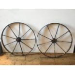 A PAIR OF 19th CENTURY IRON FARM WHEELS 104cm dia