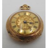 LADIES ORNATE GOLD FOB WATCH, STAMPED 14k