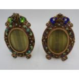 FINE PAIR OF CONTINENTAL GILT-METAL, ENAMEL AND 'GEM' SET PICTUTRE FRAMES CIRCA 1900 the oval frames