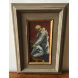 CONTINENTAL SCHOOL (20TH CENTURY) FIGURES IN WHITE oil on board, framed 25cm high, 12cm wide