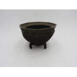 JAPANESE BRONZE KORO LATE MEIJI PERIOD of octagonal form, with trellis cast sides and crashing