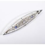 An early 20th century French platinum , diamond and sapphire brooch, the elliptical shaped panel