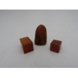 THREE SMALL SOAPSTONE SEALS 20TH CENTURY largest, 4cm high