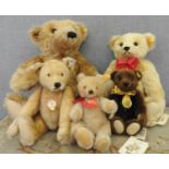 FIVE STEIFF BEARS OF VARIOUS HIGHTS AND FURS 50cm max