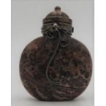 CHINESE 'PUDDING-STONE' AND SILVER MOUNTED SNUFF BOTTLE LATE QING DYNASTY 6.5cm high