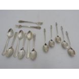 HALLMARK SILVER APOSTLE SPOONS, COFFEE SPOONS AND TWO PICKLE FORKS