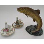 A BESWICK POTTERY ?TROUT? impressed ?1032 trout?, a 19th century Worcester cone on base candle