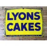 ORIGINAL 'LYONS CAKE' ENAMEL SIGN CIRCA 1950 75cm high, 98cm wide