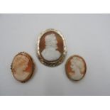 9ct GOLD CAMEO PORTRAIT BROOCH, and two other cameo brooches