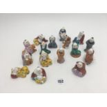 GROUP OF SIXTEEN CHINESE PORCELAIN FIGURAL SNUFF BOTTLES 20TH CENTURY some with apocryphal red