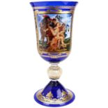 A LARGE MURANO COBALT BLUE GLASS BALUSTER VASE the bowl decorated in panels of 24 carat gold and