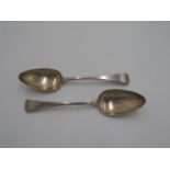 PAIR OF GEORGIAN HALL MARK SILVER SERVING SPOONS 22cm long 5oz total weight