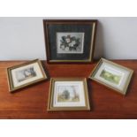 THREE MINIATURE RURAL SCENE WATER COLOURS, SIGNED PAMELA DAVIS, and signed still life water colour