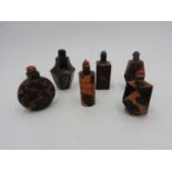 SIX SIMULATED TORTOISE-SHELL SNUFF BOTTLES 20TH CENTURY largest, 8cm high, smallest, 6cm high