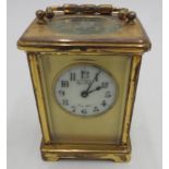 19th CENTURY FRENCH BRASS CARRIAGE CLOCK,  11cm high