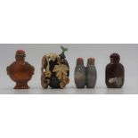 FOUR CHINESE AGATE SNUFF BOTTLES 19TH / 20TH CENTURY including a double snuff bottle largest, 8cm