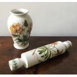 PORTMEIRION VASE AND ROLLING PIN decorated and inscribed with Honeysuckle and African Daisy Vase