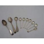 SET OF 6 HALLMARK SILVER COFFEE SPOONS AND SILVER JAM SPOON, with silver tea spoon, silver salt