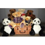 COLLECTION OF HARRODS BEARS: two brown 1992 bears with red bows; one 2000 blonde bear with purple