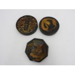 THREE CHINESE INK CAKES 20TH CENTURY decorated in gilt, boxed 10cm, 9cm & 8.5cm wide