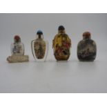 FOUR CHINESE REVERSE GLASS PAINTED SNUFF BOTTLES 20TH CENTURY largest, 9cm high, smallest, 6cm high