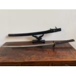 REPLICA ORIENTAL-STYLE ORNAMENTAL SWORD WITH BLACK SCABBARD & STAND (101cm long)