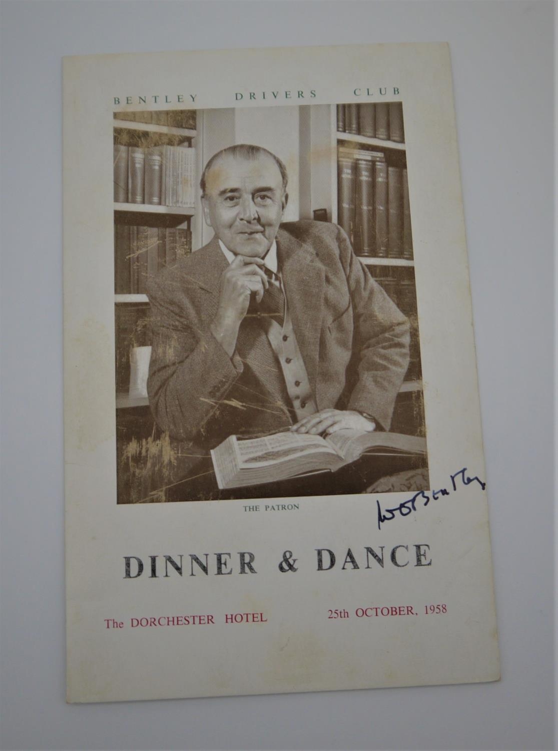 1958 BENTLEY DRIVERS CLUB ANNUAL DINNER INVITATION - SIGNED BY W.O.BENTLEY at the Dorchester Hotel