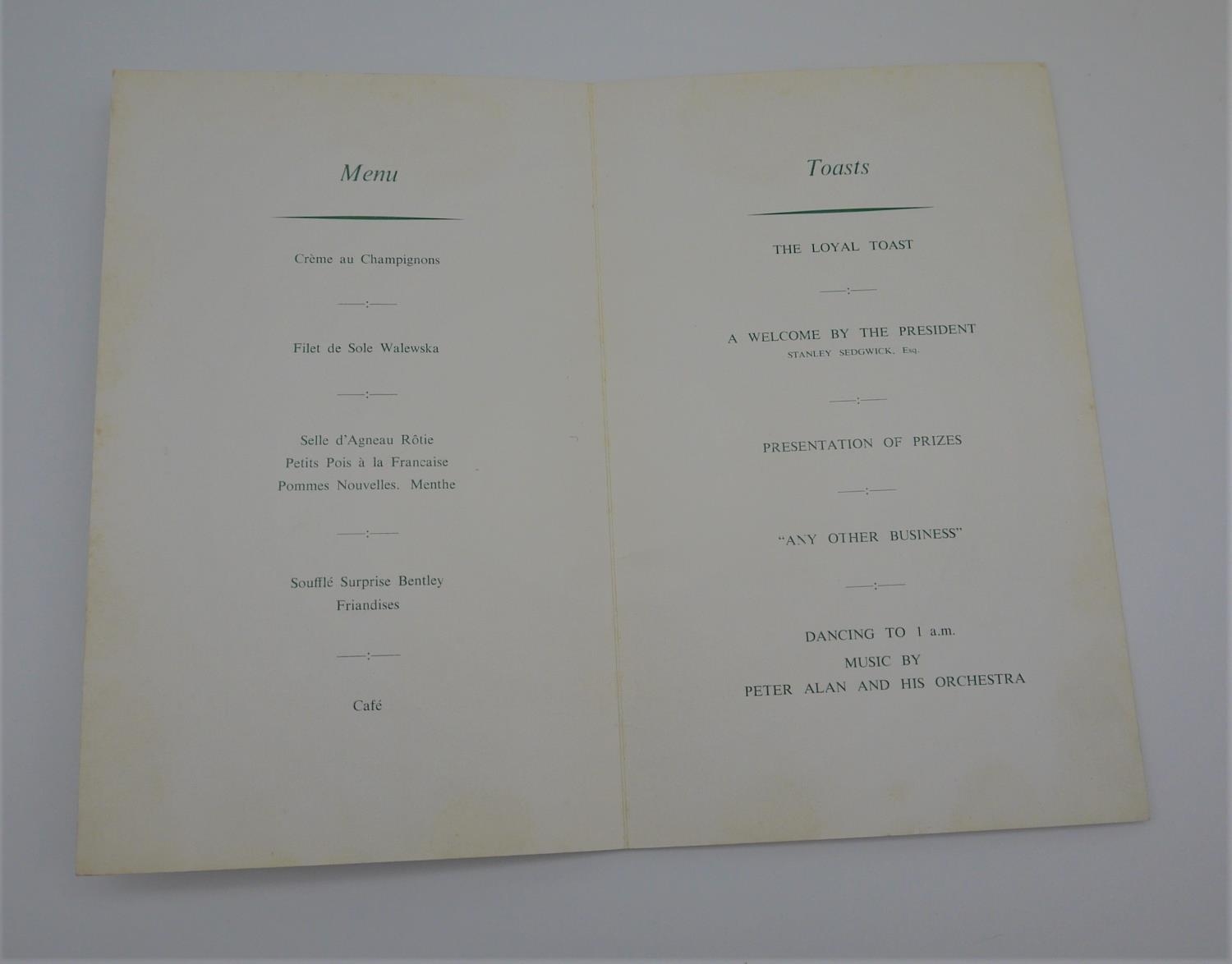 1958 BENTLEY DRIVERS CLUB ANNUAL DINNER INVITATION - SIGNED BY W.O.BENTLEY at the Dorchester Hotel - Image 2 of 2