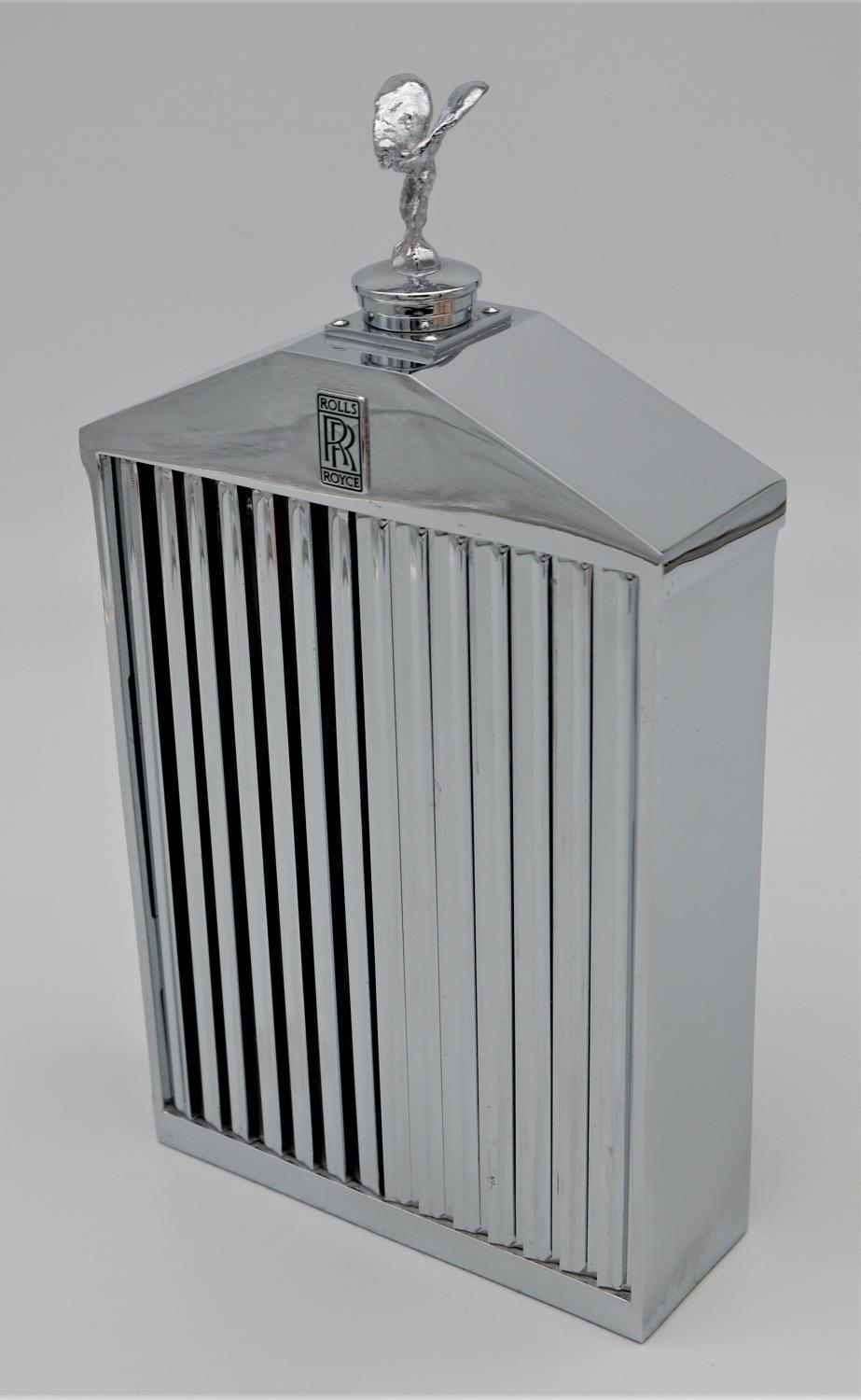 ROLLS-ROYCE DECANTER BY CLASSIC STABLE chromed surround and shutters, finished with the famous badge