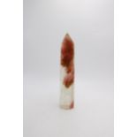 DECORATIVE QUARTZ OBELISK WITH MINERAL DEPOSITS, 35cm high