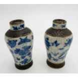 PAIR OF CHINESE CRACKLE-GLAZE BLUE AND WHITE VASES LATE QING DYNASTY 11.5cm high