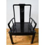 CHINESE BLACK LACQUER CHAIR 20TH CENTURY 95cm high, 55cm wide
