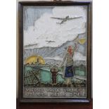 DELFT COMMEMORATIVE CERAMIC PANEL, depicting the 1945 Allied food drop, 20 x 14cm,